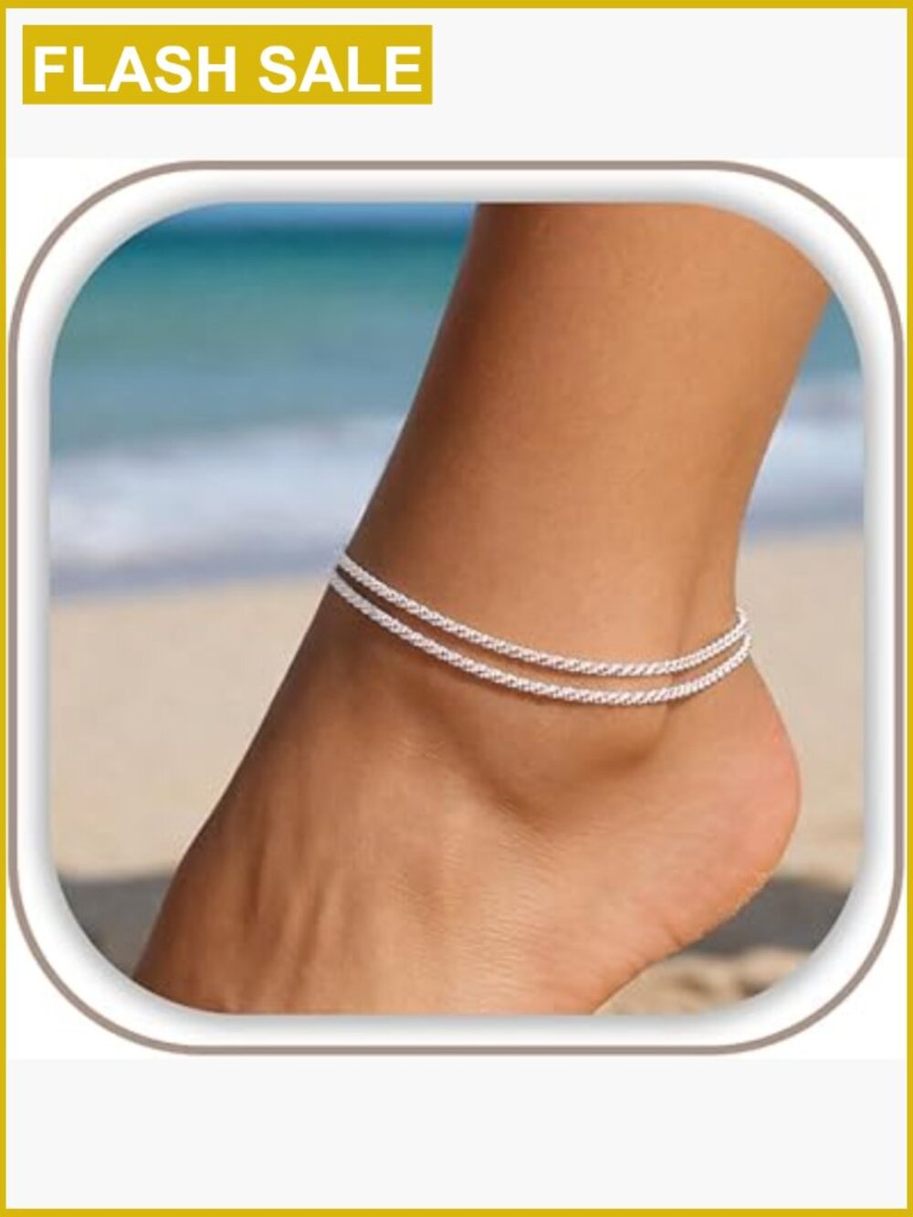 Dainty Layered Waterproof Anklet Set - Adjustable Silver Ankle Bracelet